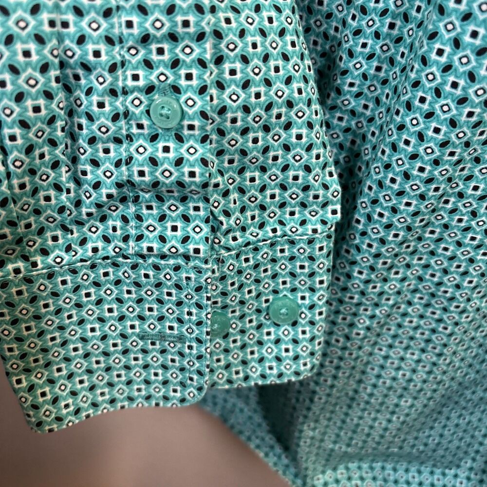 Ariat Mens Large Long Sleeve Button Down Shirt Teal Blue Geometric Print Fitted - Picture 9 of 11